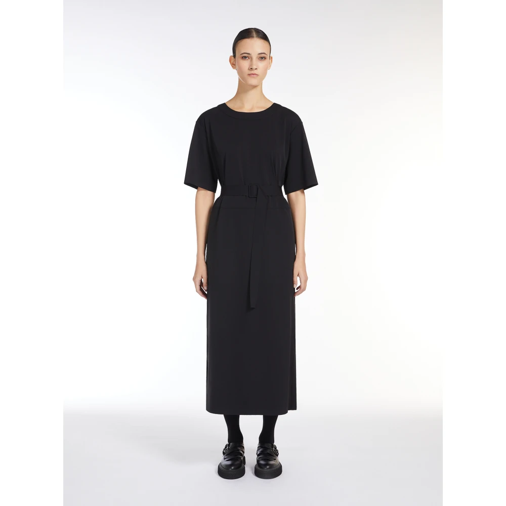 Max Mara Zwarte midi-jurk met lange mouwen Black Dames