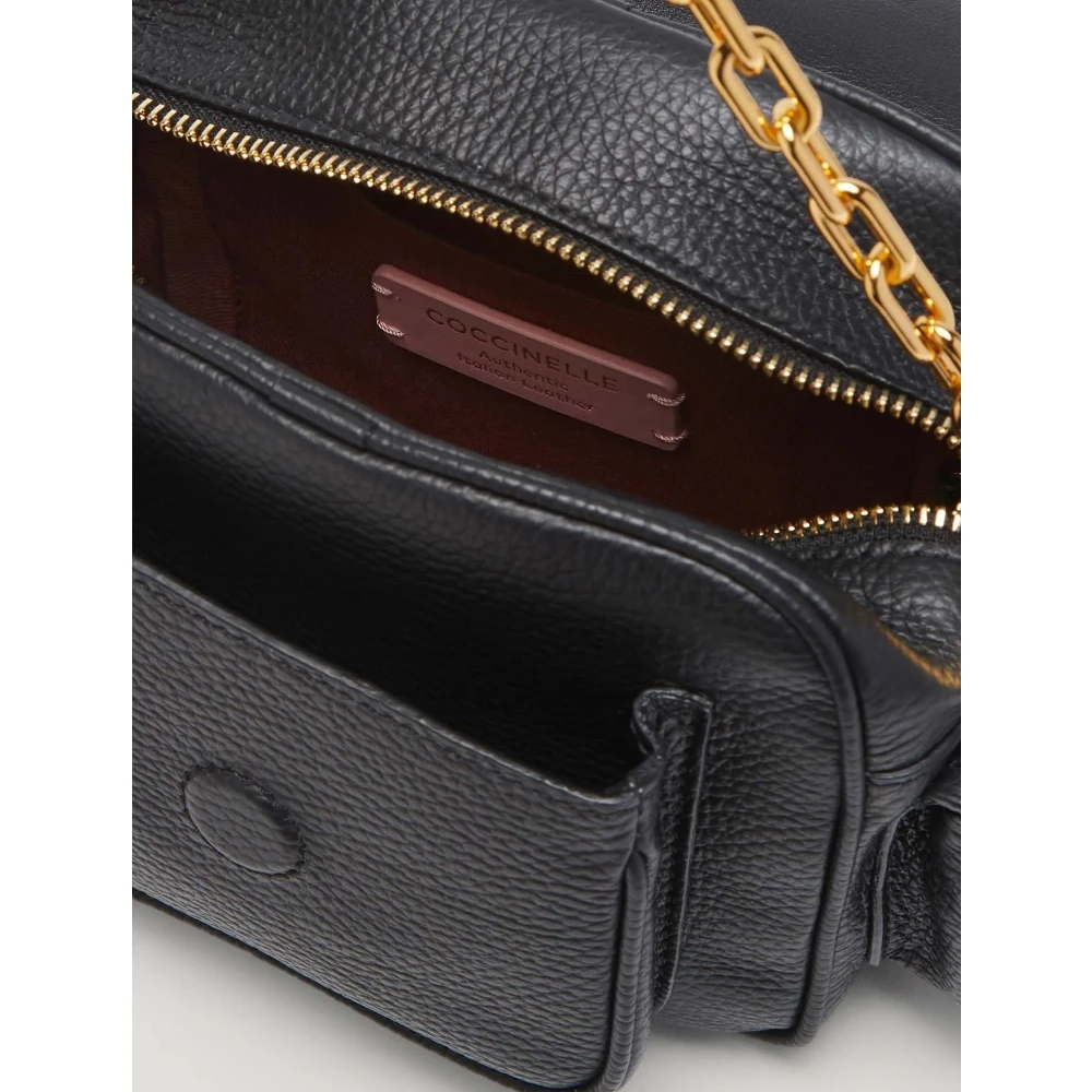 Coccinelle Zwarte Leren Crossbody Tas met Rits Black Dames