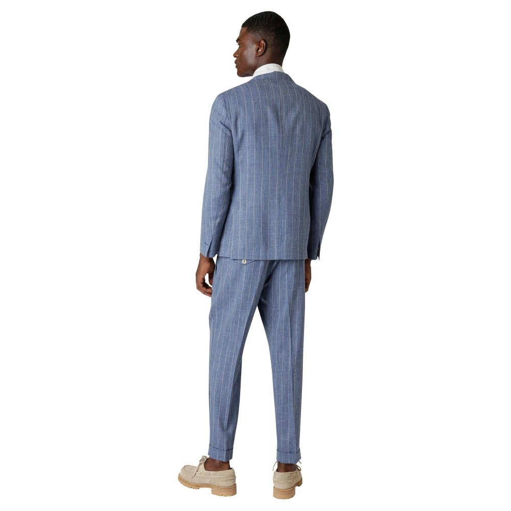 Eleventy Slim Fit Wol Zijde Linnen Pak Blue Heren