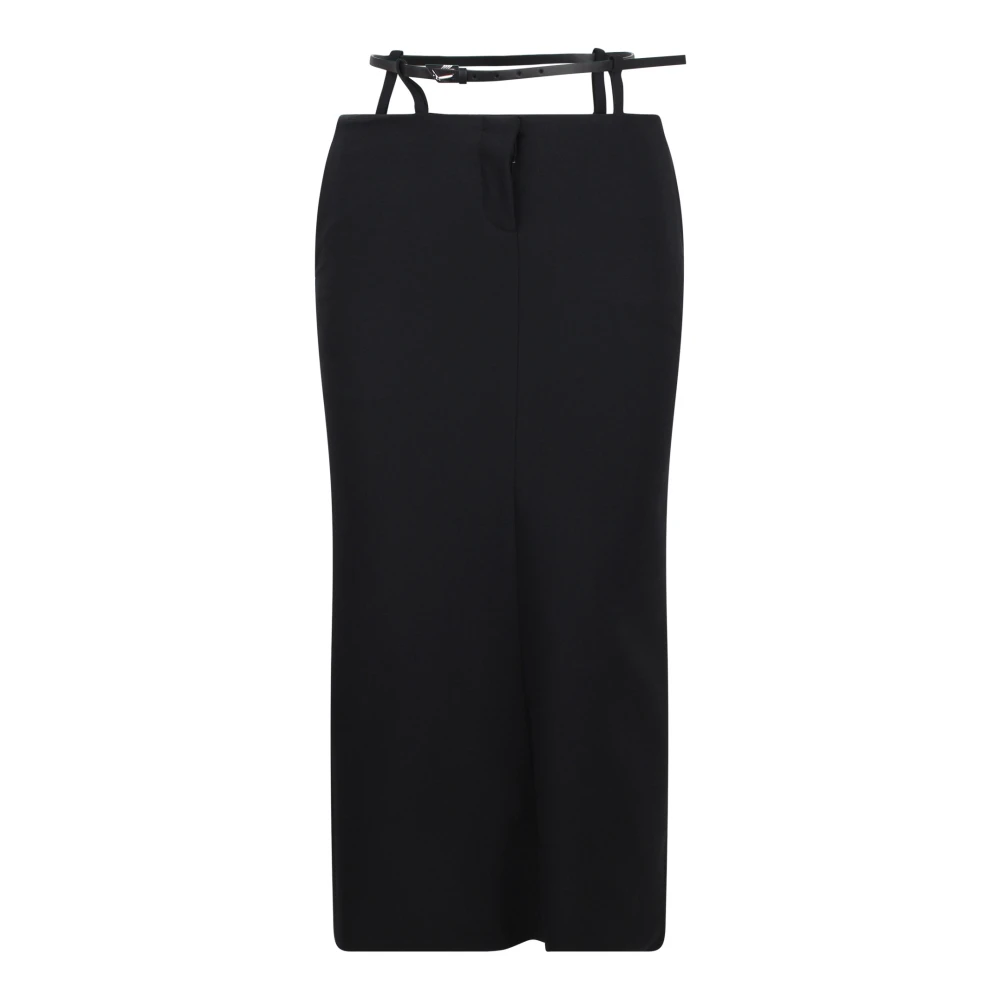 The Attico Gebelte Crepe Midi Rok Black Dames