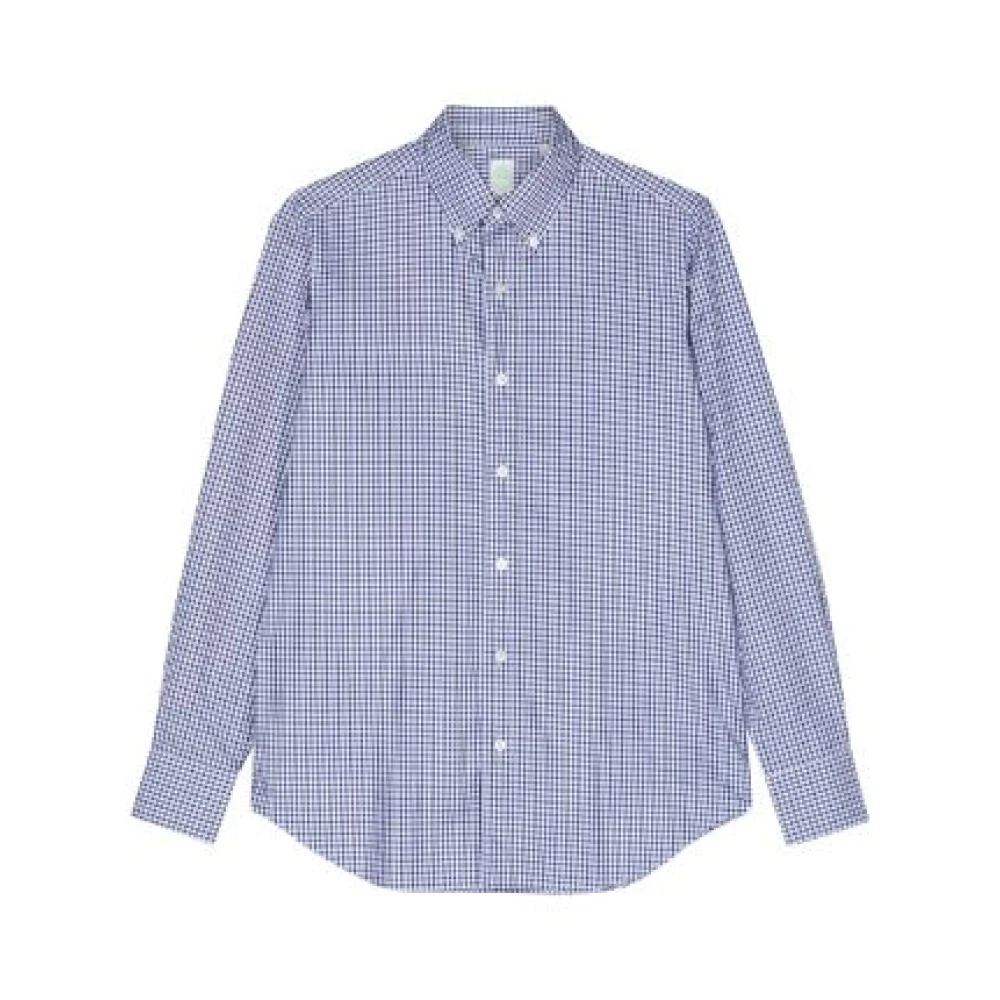 Finamore Tokyo Shirt Navy Blauw Geruit Blue Heren