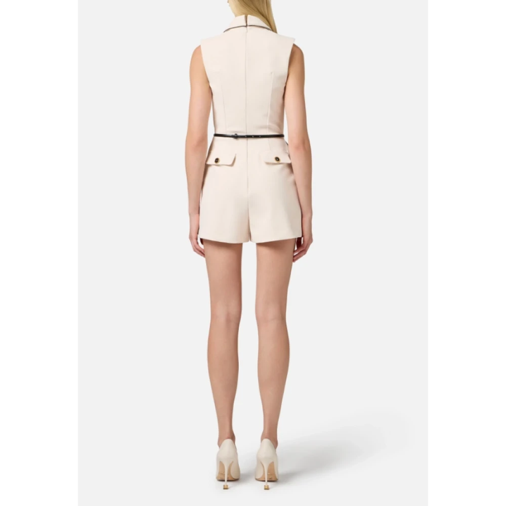 Elisabetta Franchi Contrasterende Piping Double-Breasted Jumpsuit Beige Dames