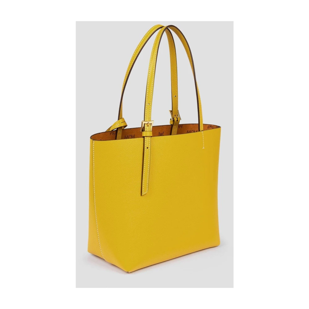 MCM Hemel Shopper van leer met logoprint Yellow Dames