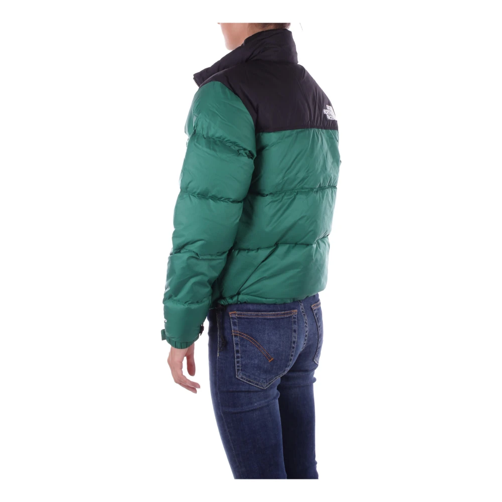 The North Face Logo Front Zip Hooded Down Jacket Green Dames