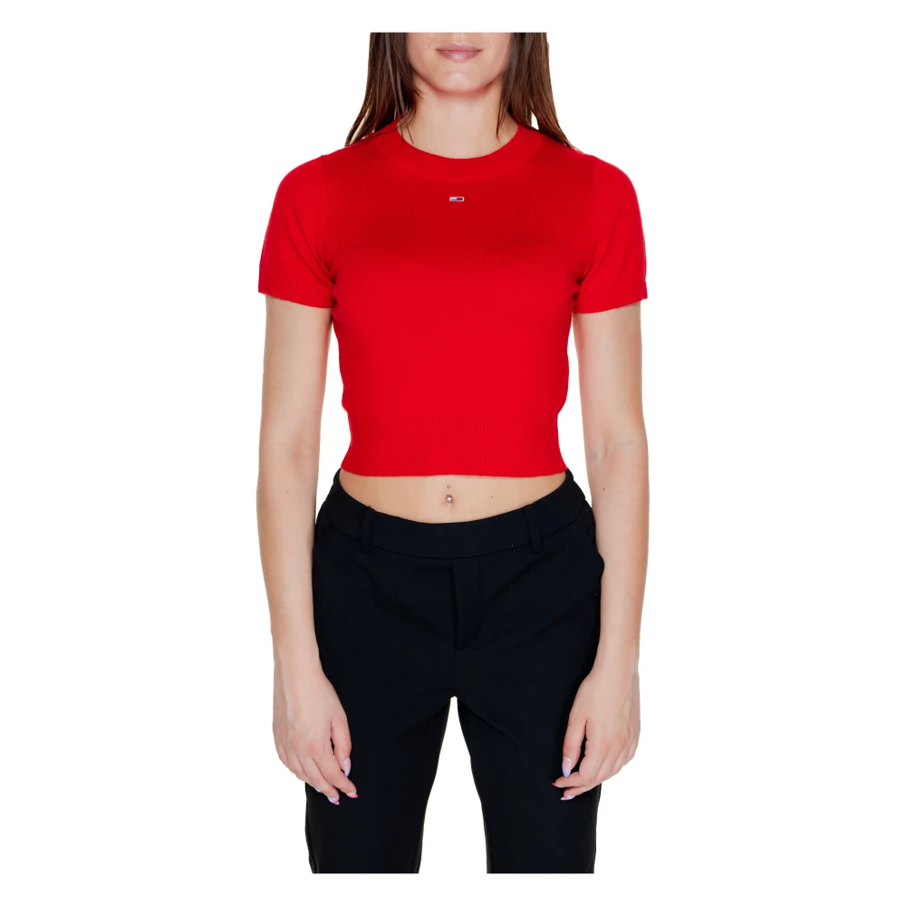 Tommy Jeans Rode Gebreide Ronde Hals Trui Red Dames