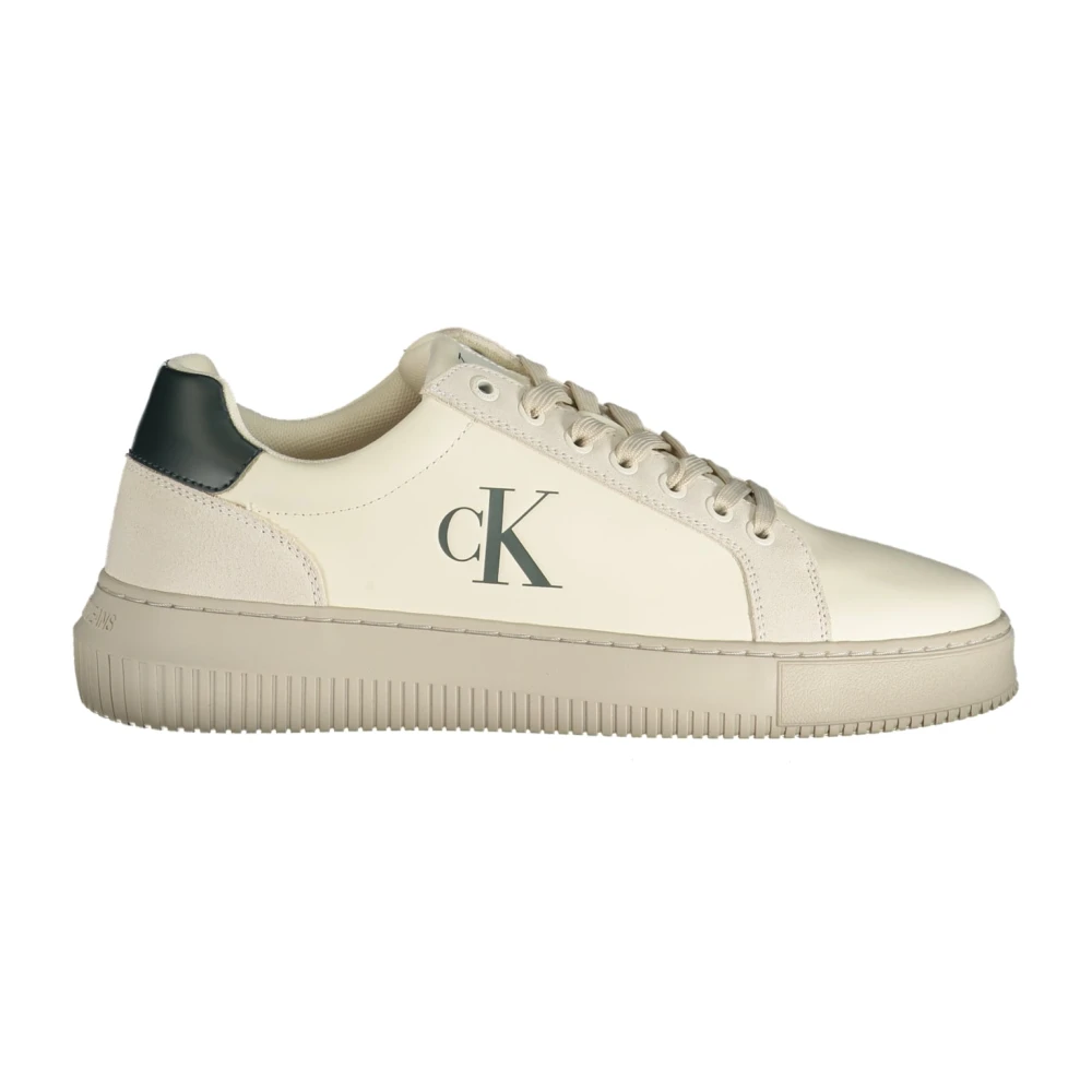 Calvin Klein Men's White Sporty Trainers With Print And Logo Size 10 Uk