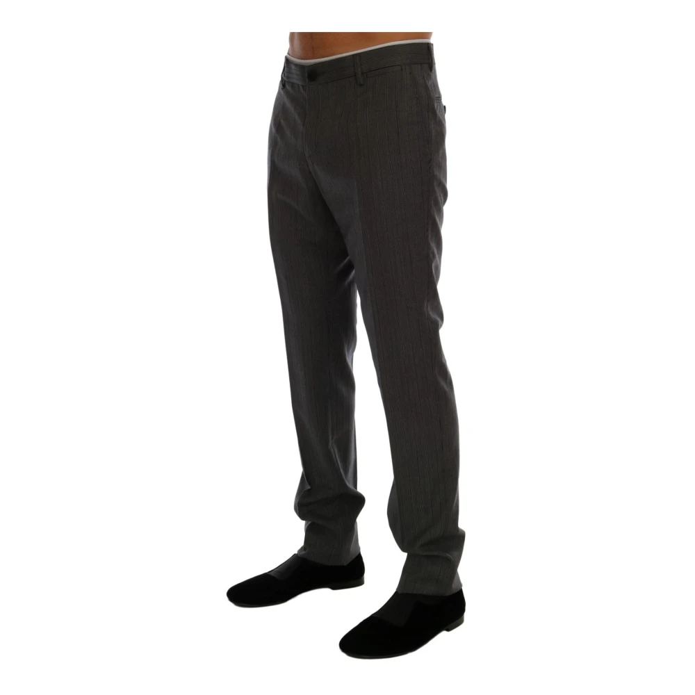 Dolce & Gabbana Grijze Gestreepte Wol Formele Broek Gray Heren