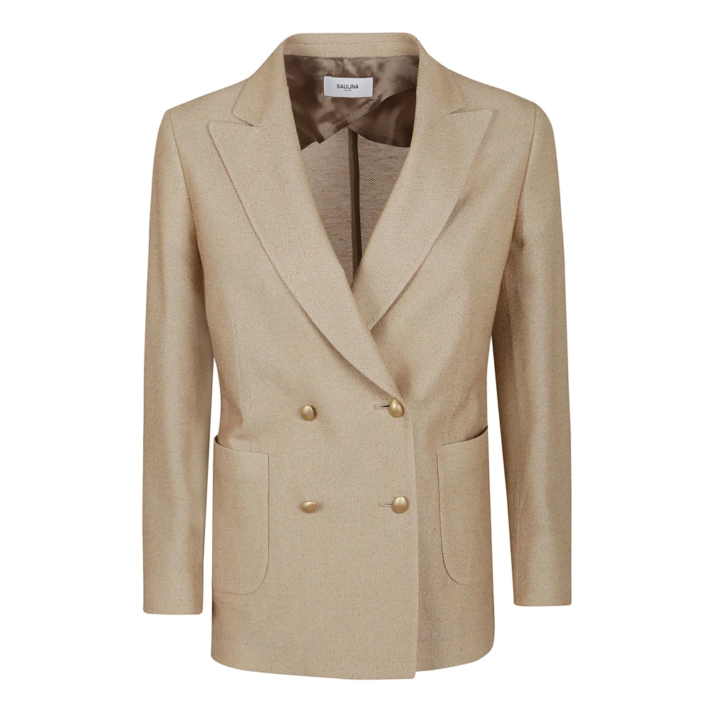 Saulina Neutrale Double-Breasted Korte Mouw Jas Beige Dames