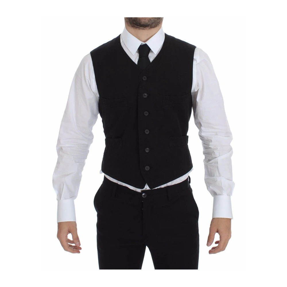 Dolce & Gabbana Black Flax Cotton Dress Vest Blazer - IT48 | M - Image 3