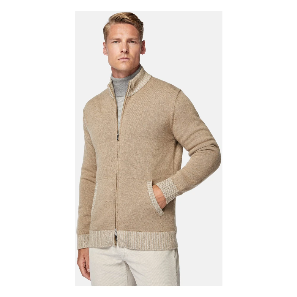 Boggi Milano Cashmere Blend Volledige Rits Jumper Beige Heren