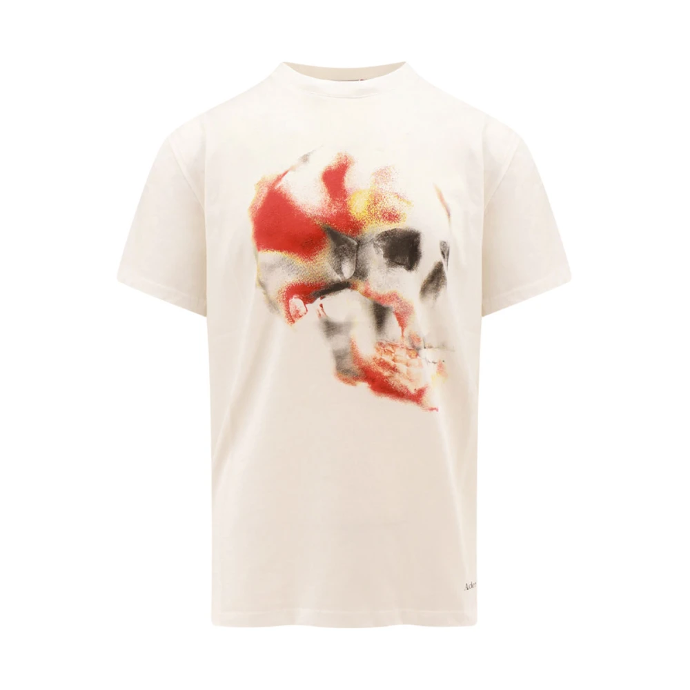 Alexander mcqueen Obscured Skull Biologisch Katoenen T-Shirt White Heren