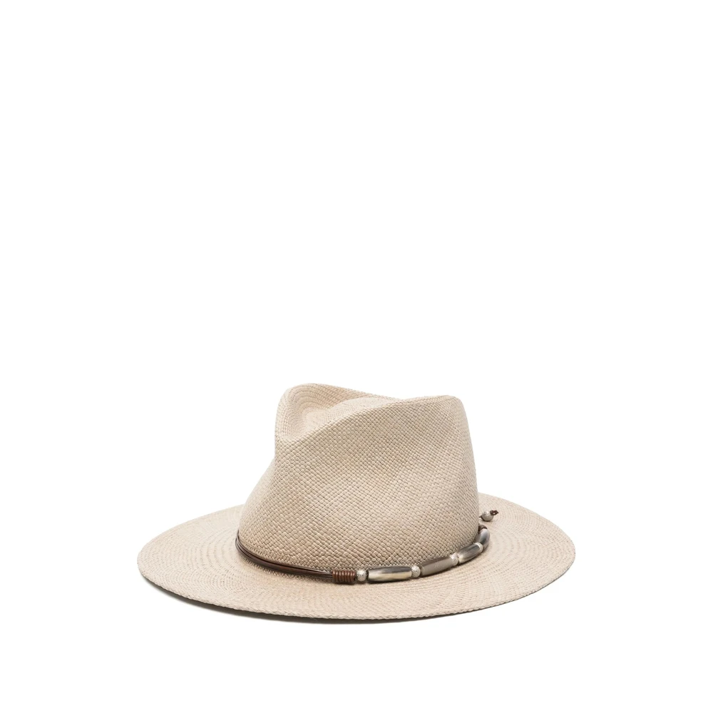 BRUNELLO CUCINELLI Ecru Leren Brede Rand Hoed Beige Dames