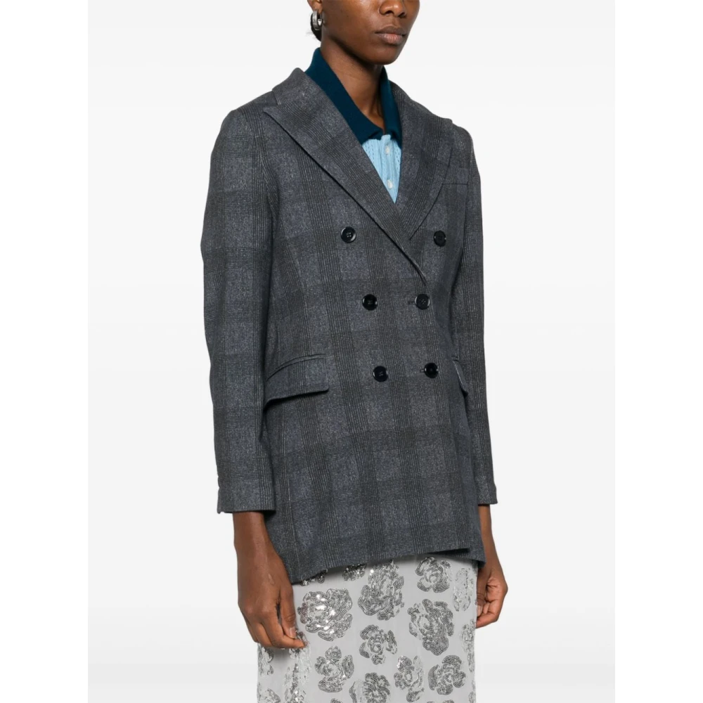 Circolo 1901 Geruit Patroon Dubbel-Borst Jas Blauw Gray Dames