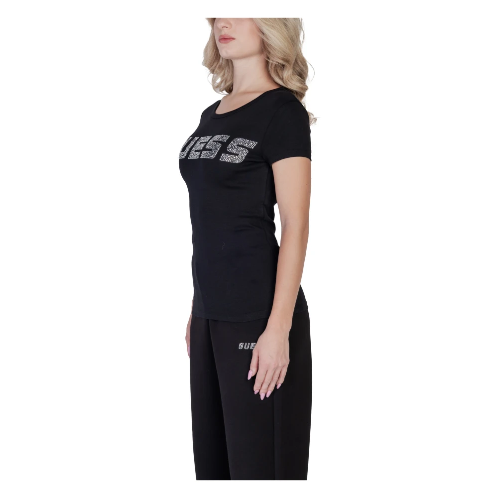 Guess Zwart Bedrukt Ronde Hals T-Shirt Vrouwen Black Dames