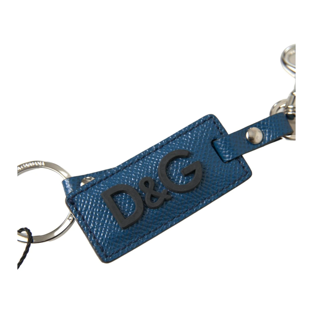 Dolce & Gabbana Blauwe Leren Logo Sleutelhanger met Metalen Hardware Blue Dames