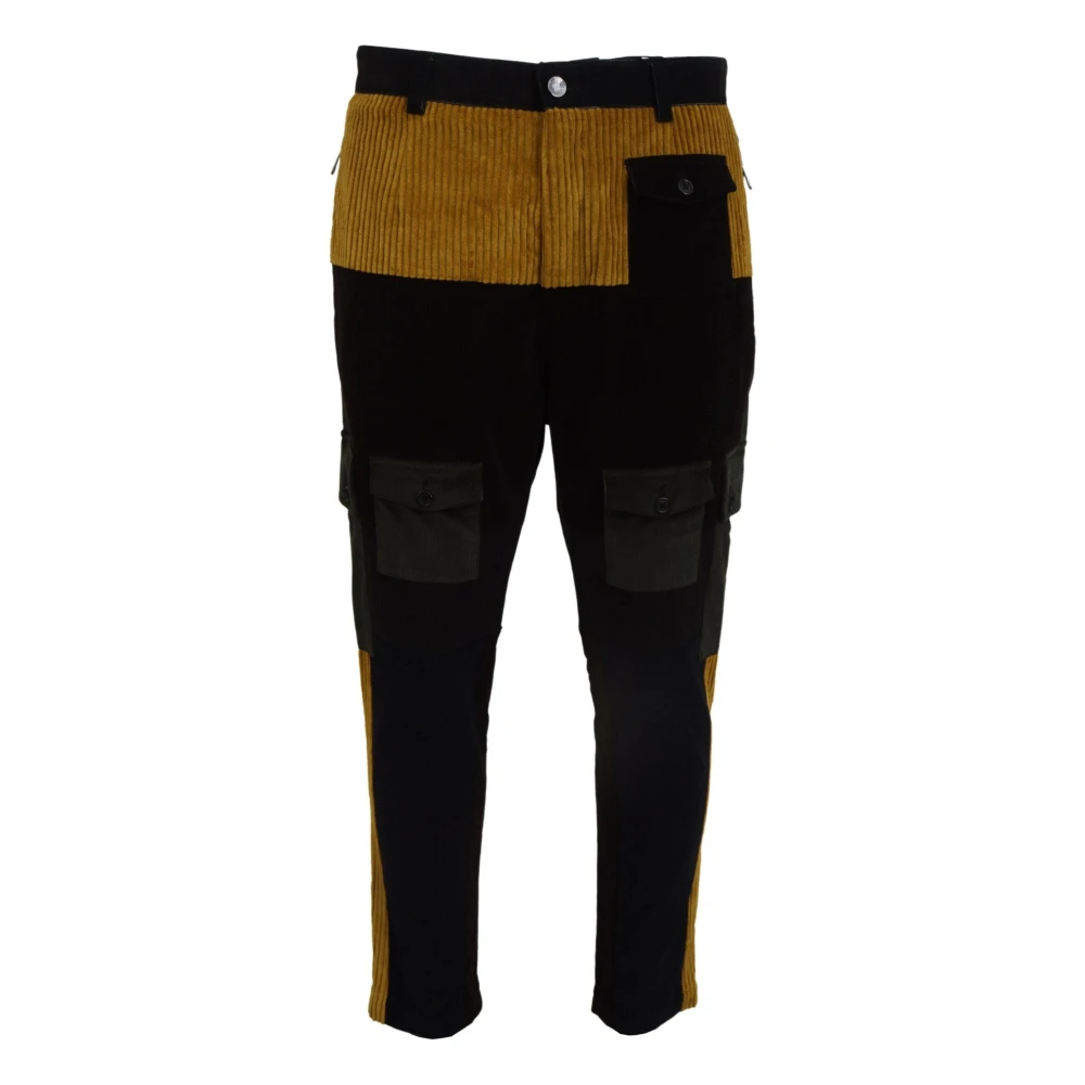 Dolce & Gabbana Men's Black/Yellow Elegant Tapered Trousers With Accent