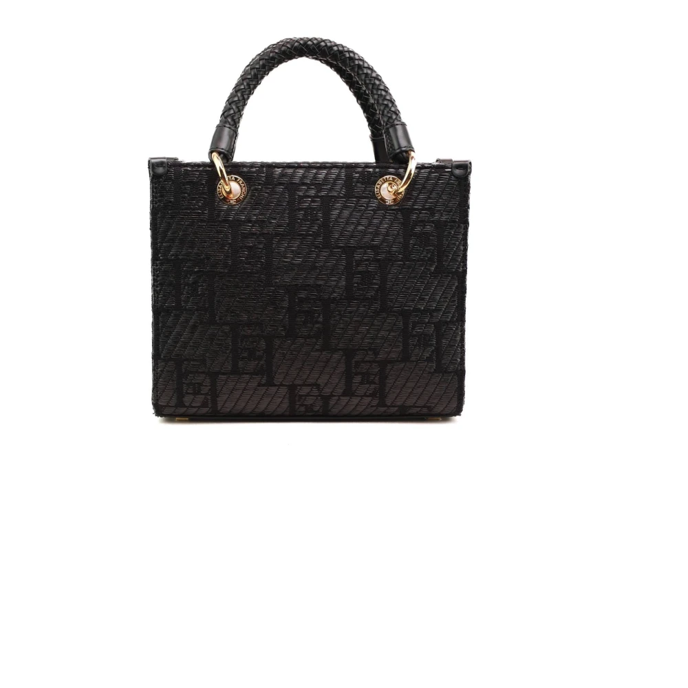 Elisabetta Franchi Kleine Jacquard Logo Shopper Tas Black Dames