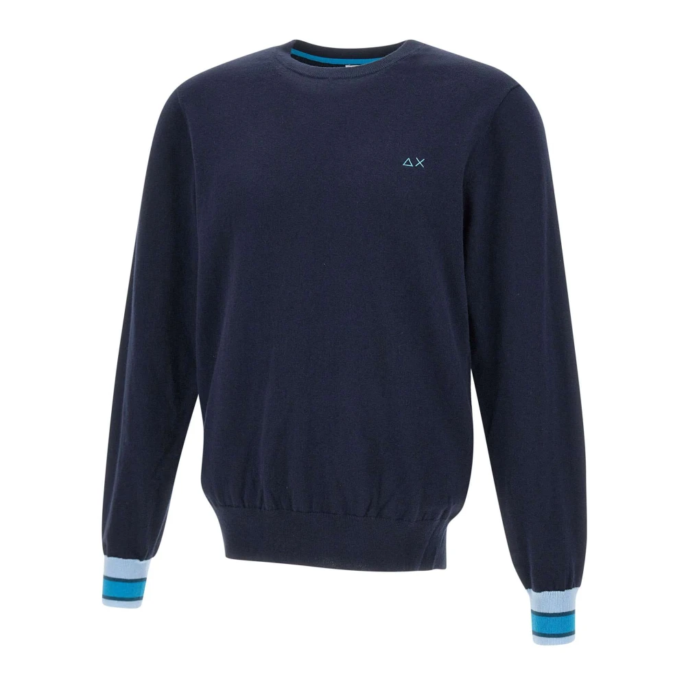 Sun68 Heren Navy Blue Sweater met Piping Blue Heren