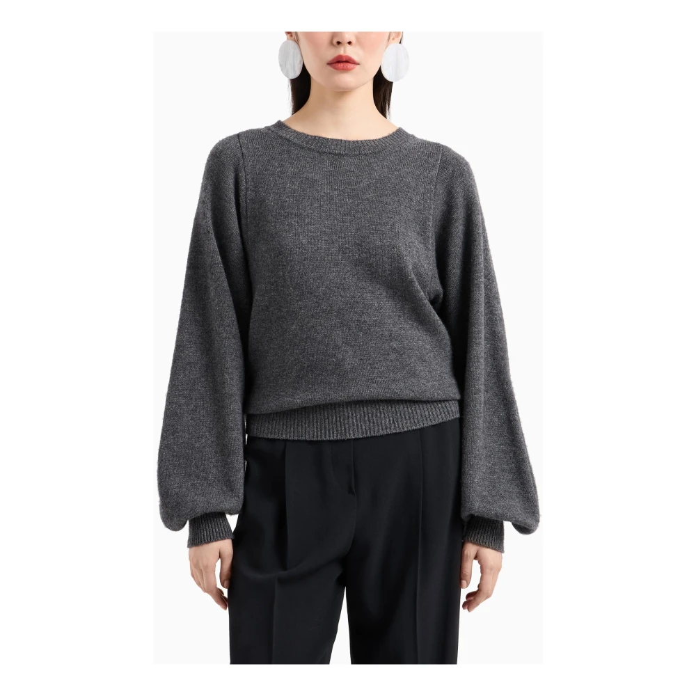 Emporio Armani Geribbelde Trui Ronde Hals Lange Ballonmouw Gray Dames