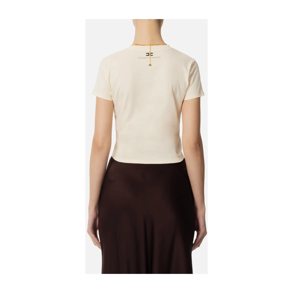 Elisabetta Franchi Gele T-shirt met Gouden Details Beige Dames