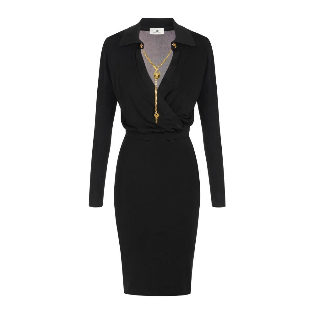 Elisabetta Franchi Viscose Yarn Dress With Jewel Chain - Female - Party Dresses - Black - L - Dresses