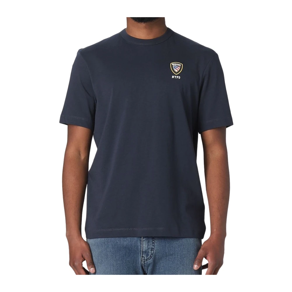 Blauer Mannelijk Blauw Tops Heren, M, Katoen, Nypd Logo Katoenen T-Shirt