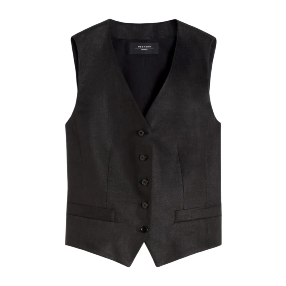Weekend Max Mara Women's Black Waistcoats, L, Linen Canvas Gilet