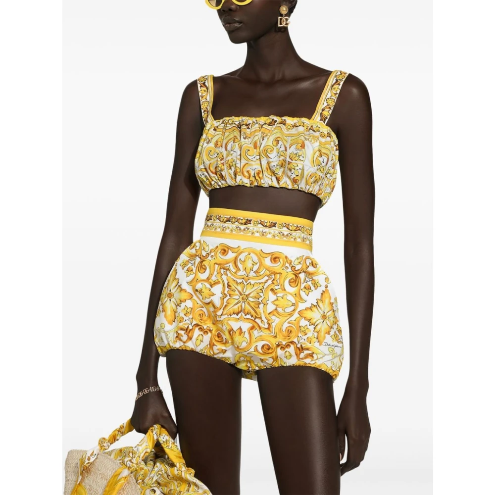 Dolce & Gabbana Majolica Print Gele Top Yellow Dames