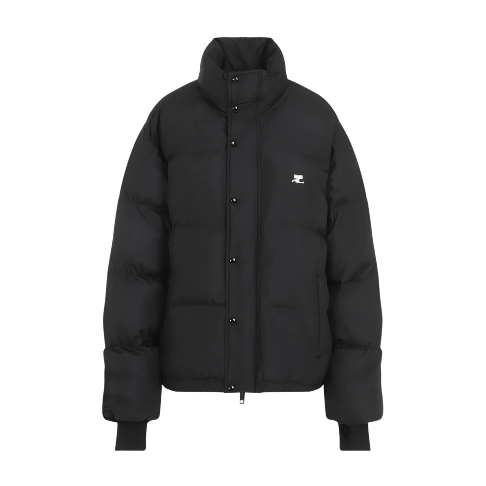 Courrèges Zwarte Donsjas met Hoge Kraag Black Dames