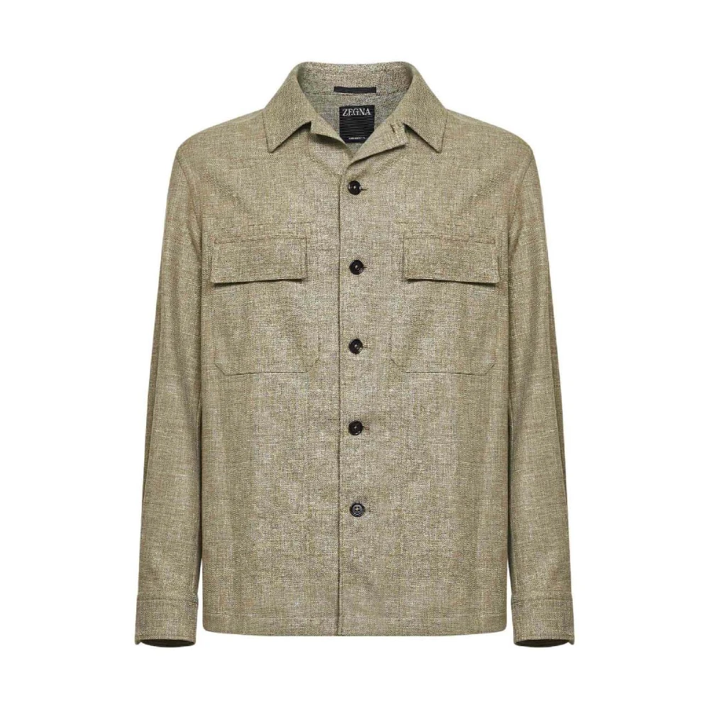 Zegna Men's Green Casual Shirts, Xl, Overshirt