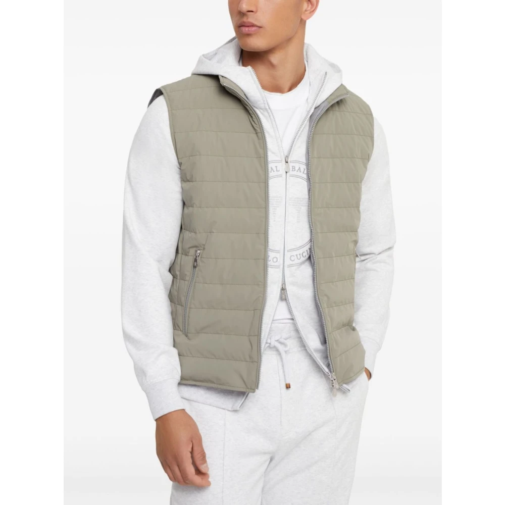 BRUNELLO CUCINELLI Gewatteerd Mouwloos Hoognek Jas Gray Heren