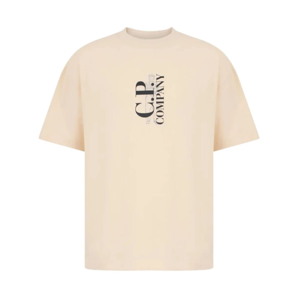 C.p. Company Men's Beige 30/1 Jersey Short Sleeve Chest Logo T-Shirt