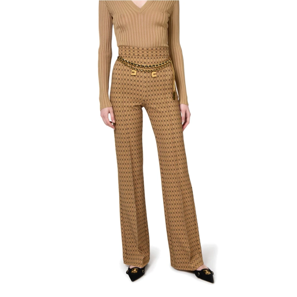 Elisabetta Franchi Palazzo Broek met Ruitprint en Ketting Brown Dames