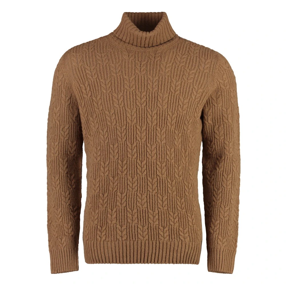Drumohr Geribbelde Gebreide Wollen Coltrui Beige Heren