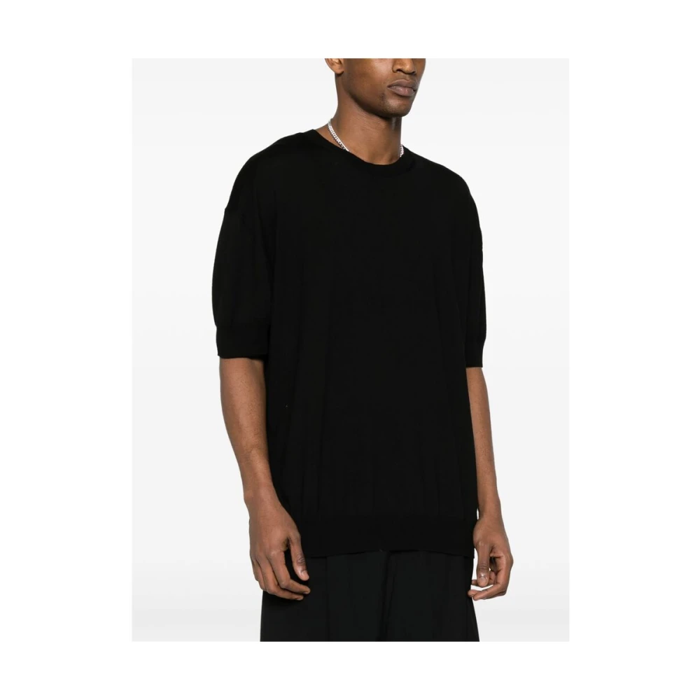 Jil Sander Zwart Wol Gebreid Crew Neck T-shirt Black Heren