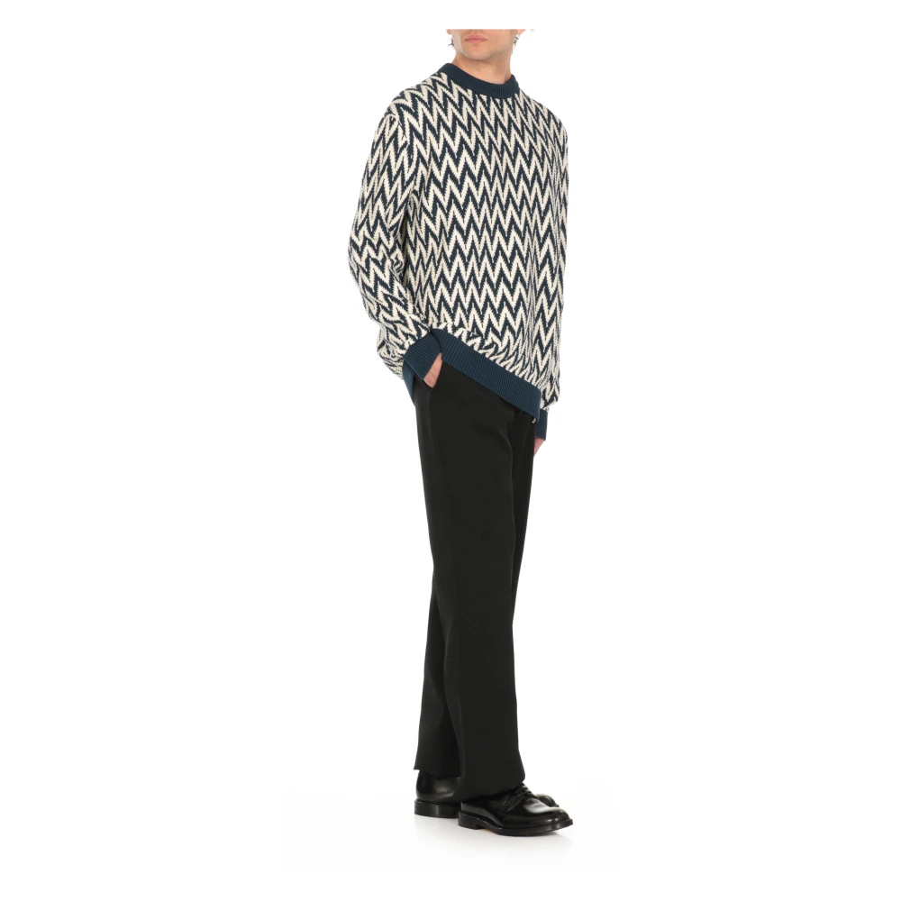 Lanvin Blauwe Katoenen Crew Neck Sweater Blue Heren