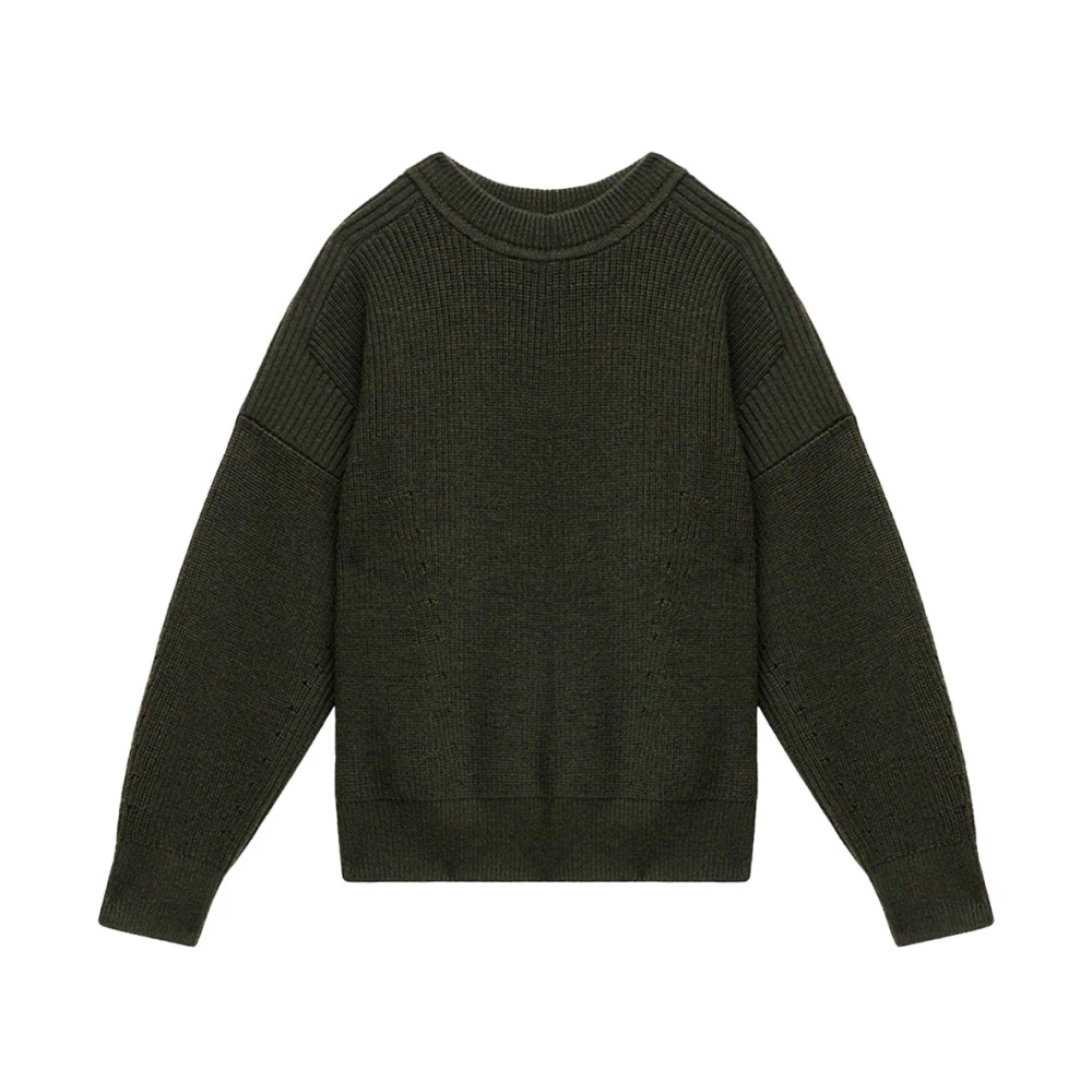 Isabel Marant Men's Green Round-Neck Knitwear, S, Ribbed Merino Wool Jumper