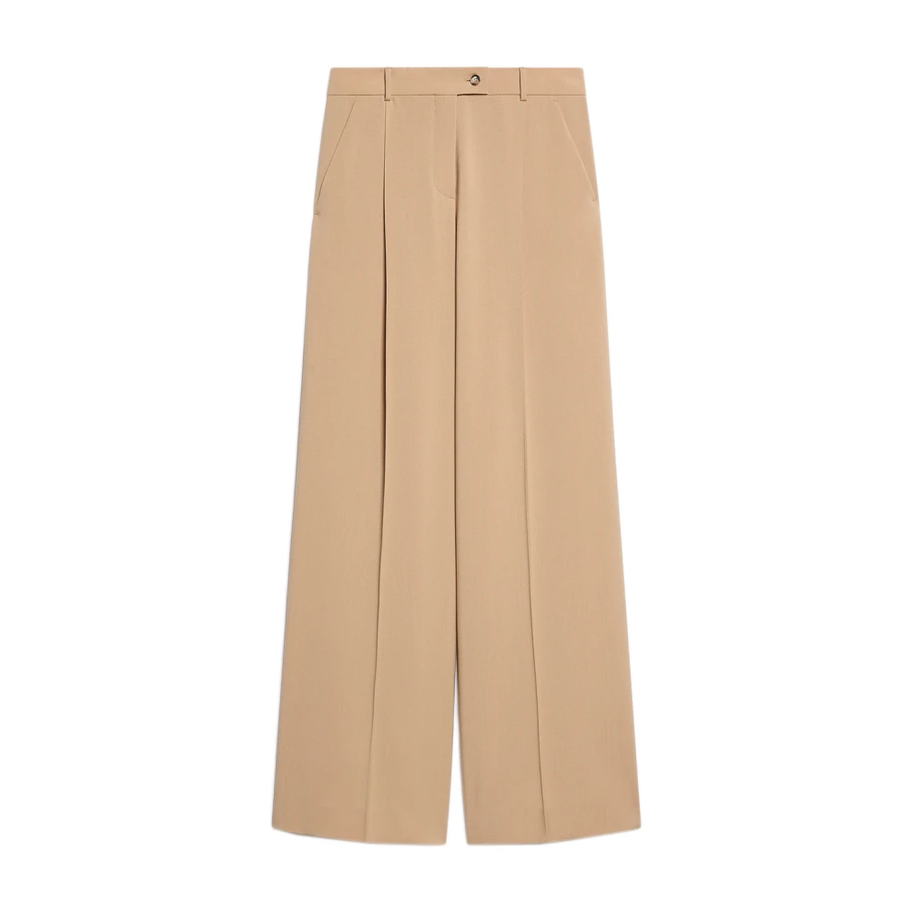 Sportmax Women's Beige Wide Trousers,, Wool Wide Leg Trousers Small