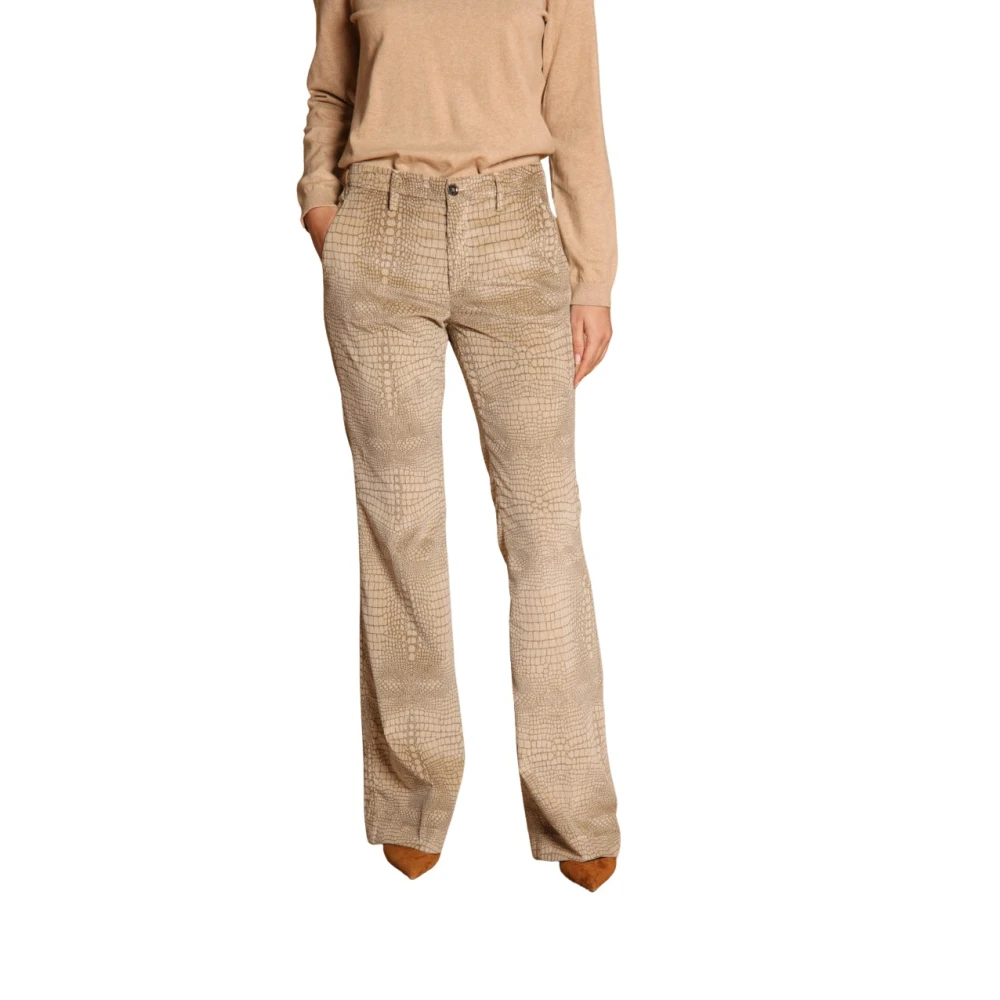 Mason's Fluwelen Krokodillenprint Flare Chino Broek Beige Dames