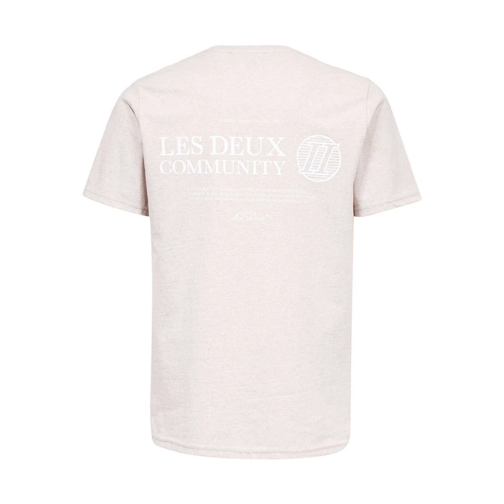 Les Deux Geribbelde Crew-neck T-shirt met Print Beige Heren