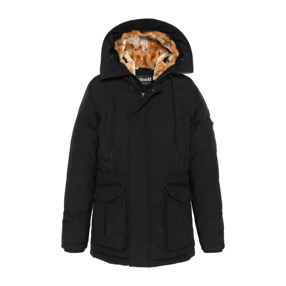 Schott NYC Winterjas met nepbont capuchon Black Heren