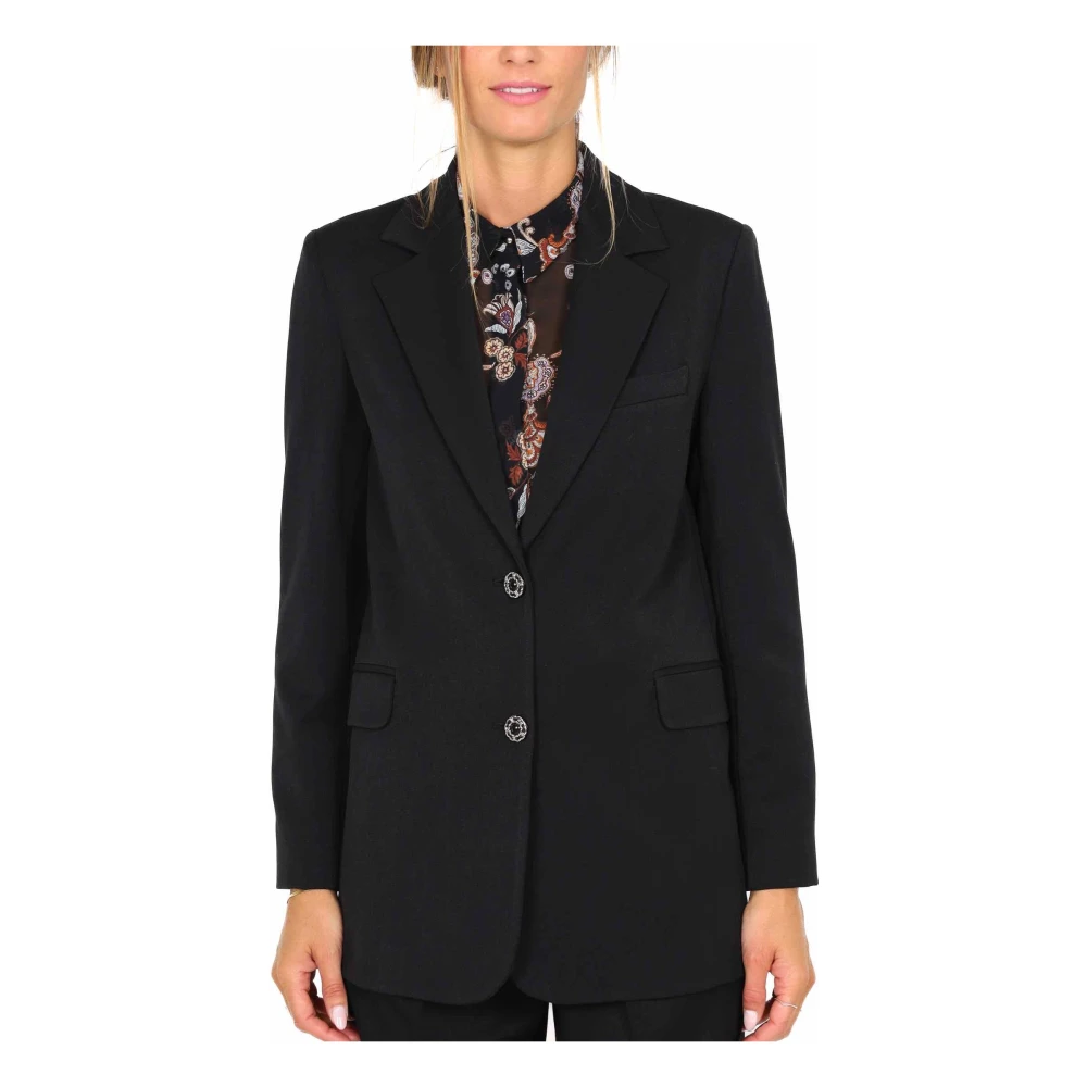 Liu Jo Oversized Zwarte Blazer met Juweelknopen Black Dames
