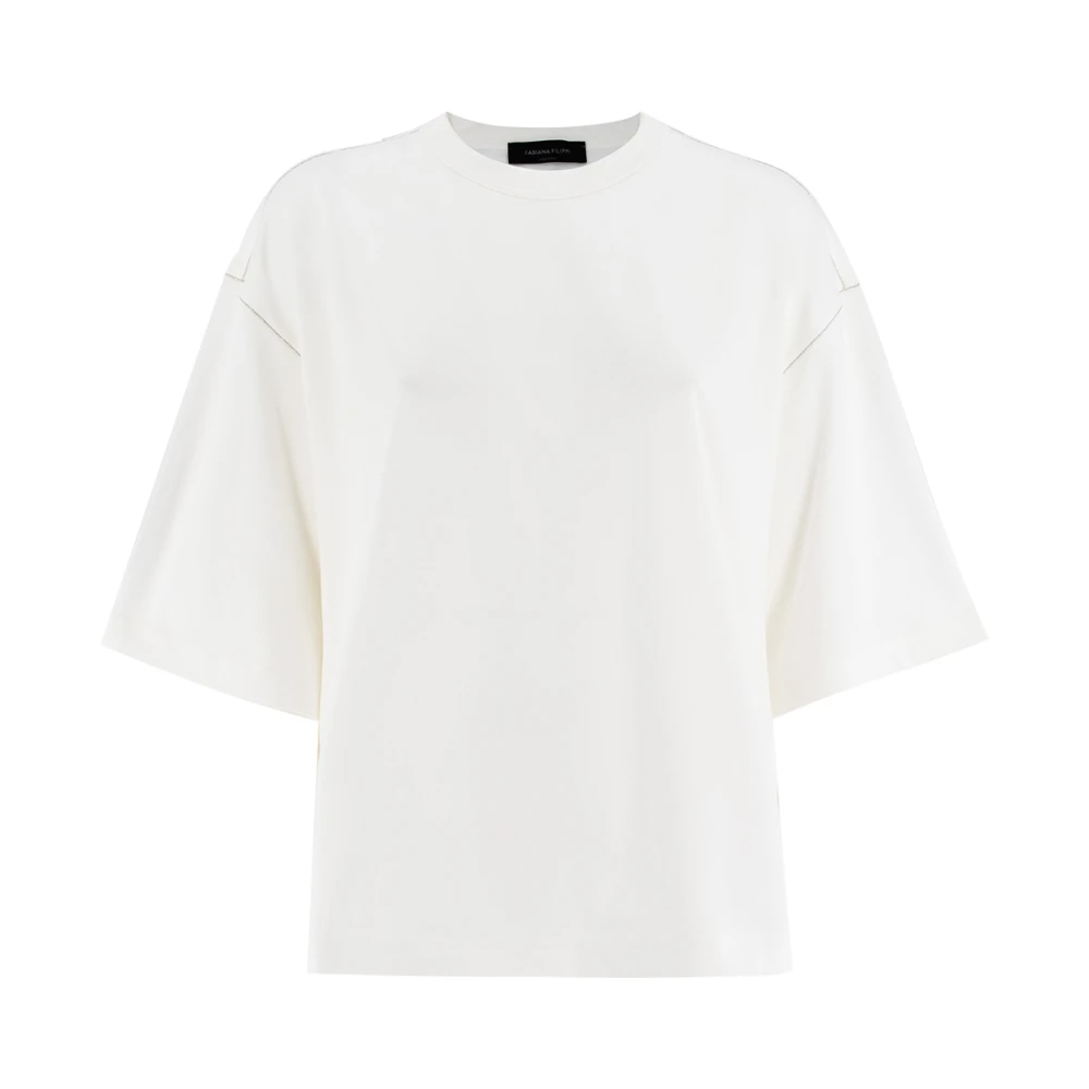 Fabiana Filippi Elegant T-shirt med diamantsöm White, Dam