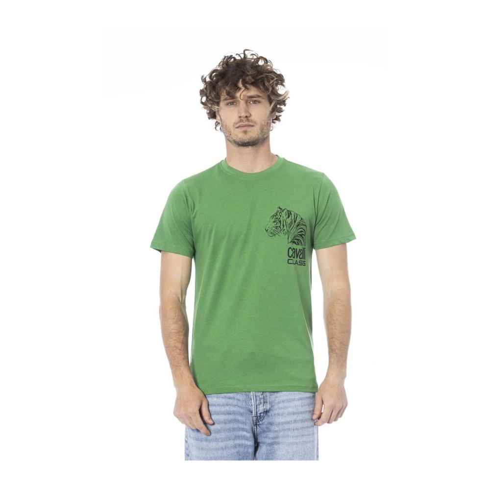 Cavalli Class Groene Logo Print Katoenen T-shirt Green Heren