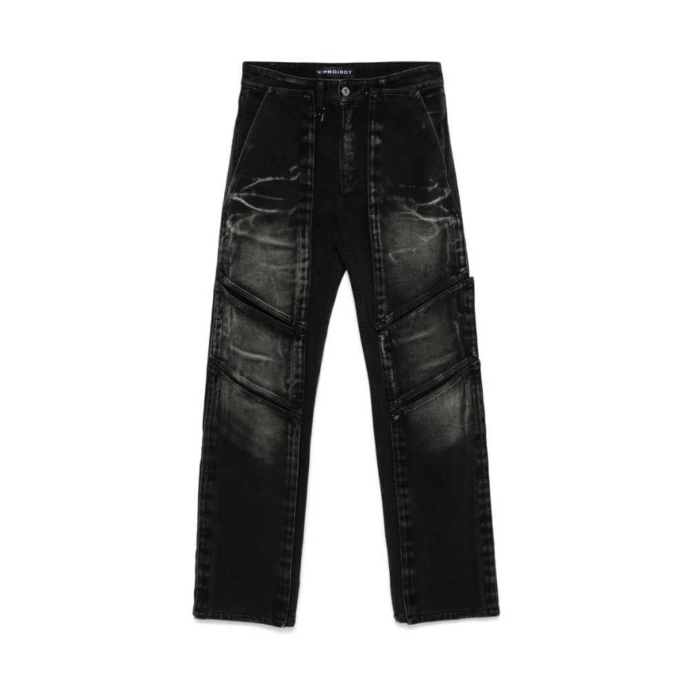 Y Project Zwarte Denim Jeans met Whiskering Effect Black Heren