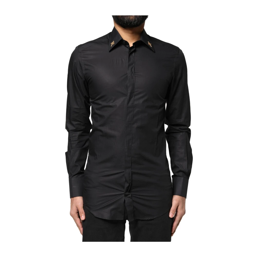 Dolce & Gabbana Black Cross Embellished Slim Fit Dress Shirt - Male - Casual Shirts - Black - L - Shirts