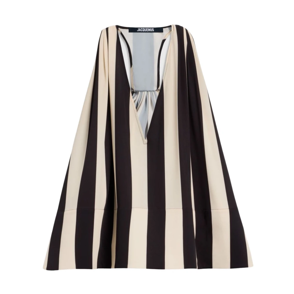 Jacquemus Beige V-hals Mouwloze Gestreepte Top Black Dames