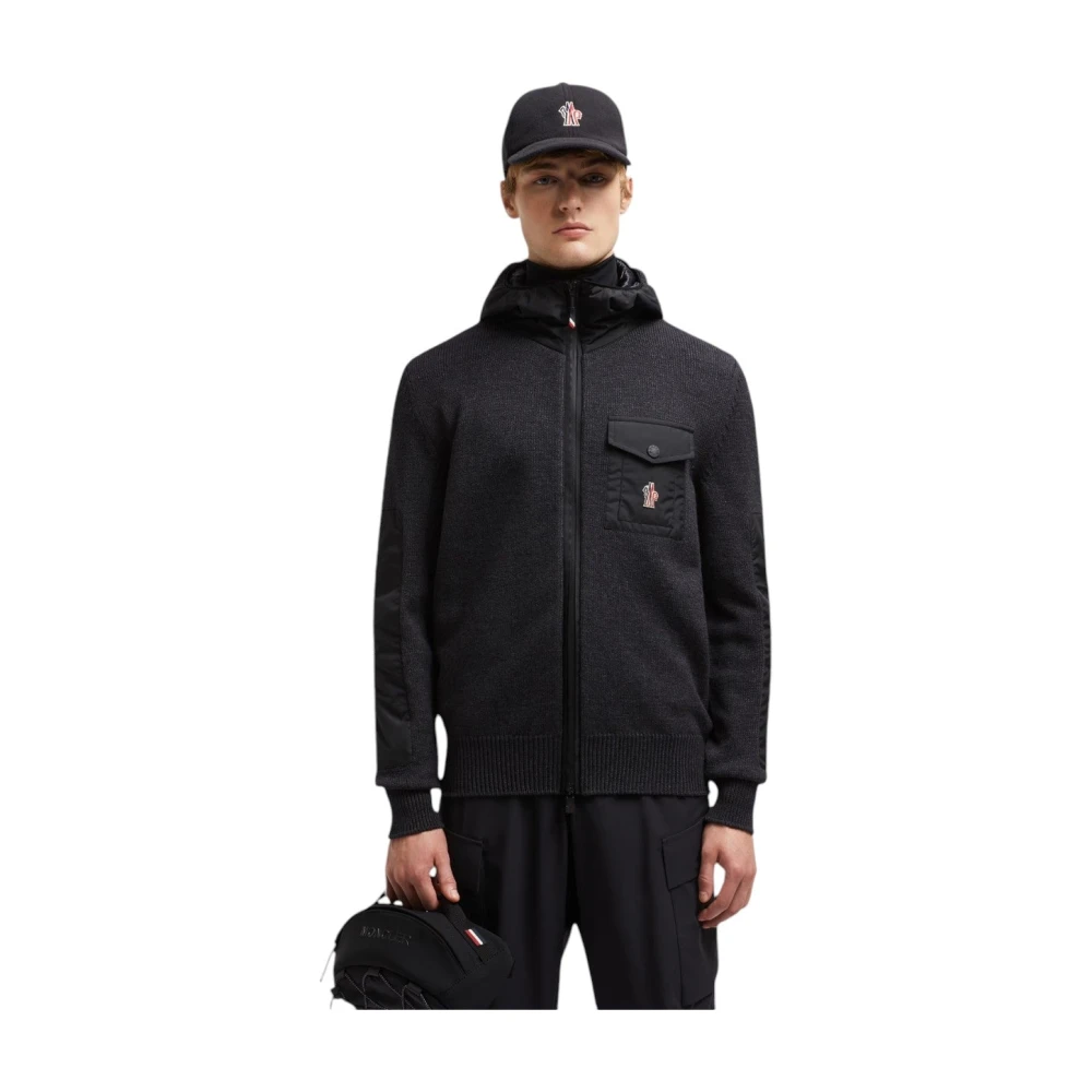 Moncler Grijze Wol Zip-Up Hoodie Gray Heren