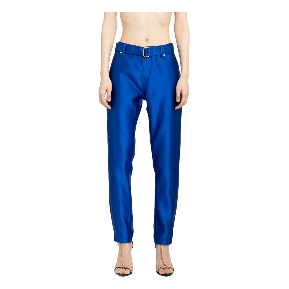 Tom Ford Zijden Duchesse Boyfriend Fit Riem Broek Blue Dames