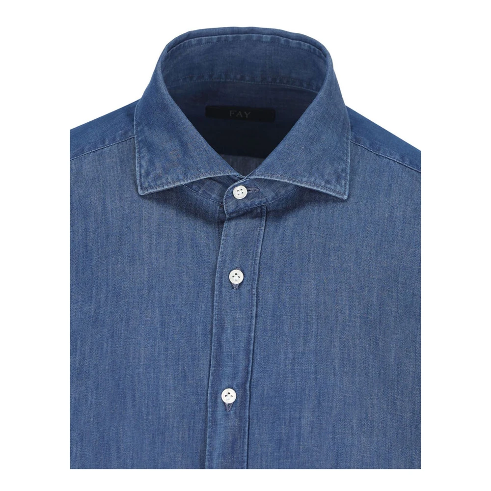 Fay Blauwe Denim Overhemd met Geborduurd Logo Blue Heren